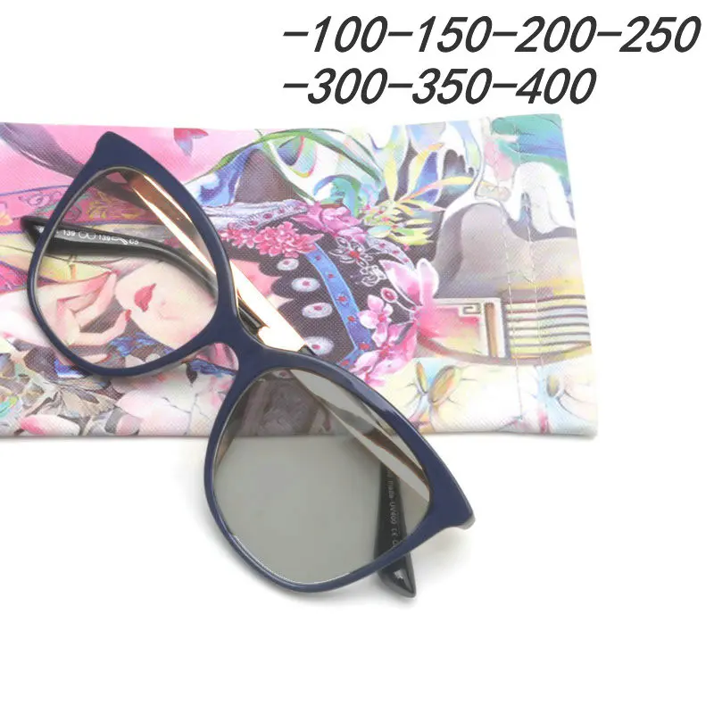 Модные готовые близорукость Близорукость Оптические солнцезащитные очки для женщин овальная кошачья оправа прозрачные линзы прицельные очки по рецепту с коробкой FML - Цвет оправы: black-150