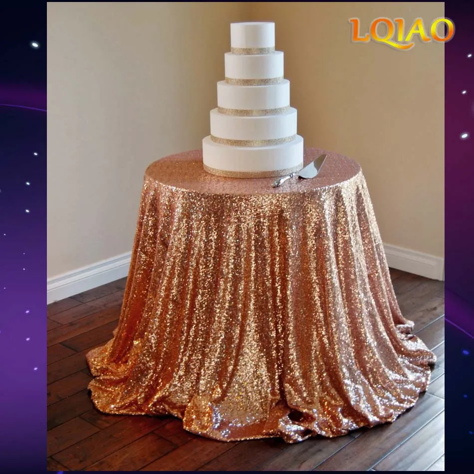 

2018 New Arrival Sparkly 90inch-225cm Rose Gold Sequin Tablecloth Wedding Sequin Table Cloth for Wedding/Party/Birthday Decor