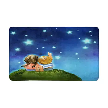 

Boy and Girl Sitting on Top of Grassy Hill Indoor Doormat Latex Backing Non Slip Door Mat Entrance Rug 30"(L) x 18"(W)