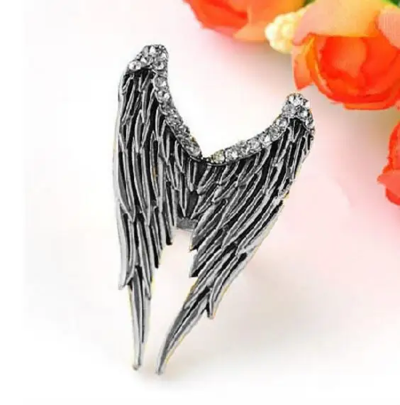 

Punk Simple Vintage crystal alloy three-dimensional feather wings female opening ring jewelry
