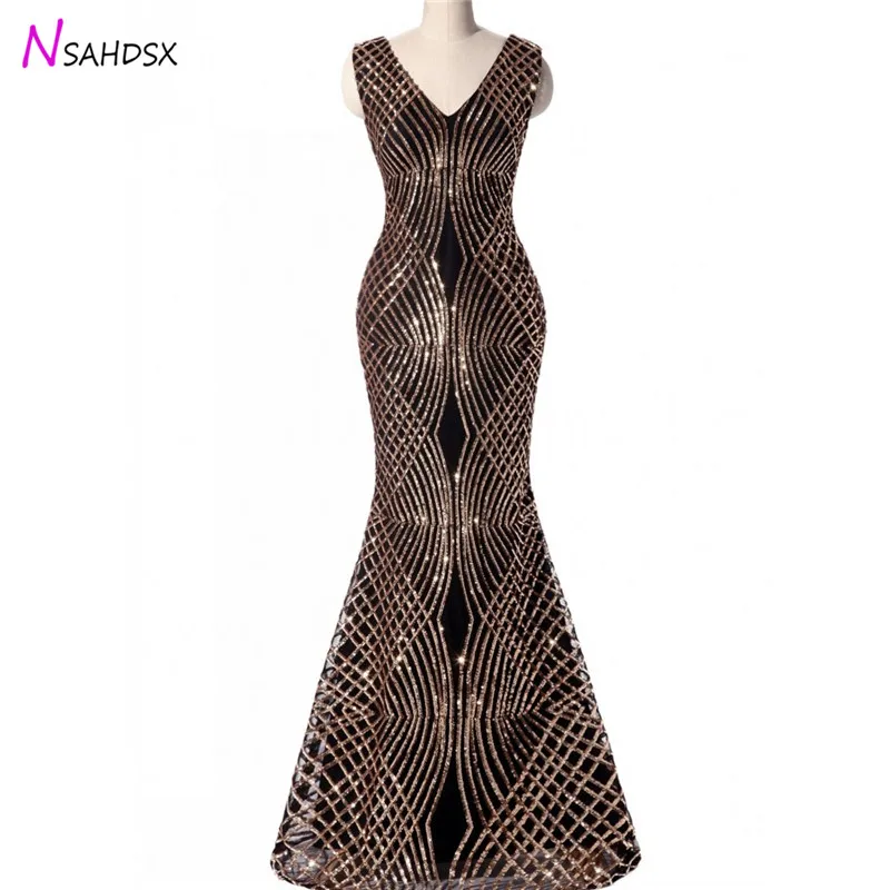 

2018 Summer New Sequin Fishtail Long Dress Women High-End Quality Banquet Evening Dinner Dress Plus Size Vestidos De Fiesta