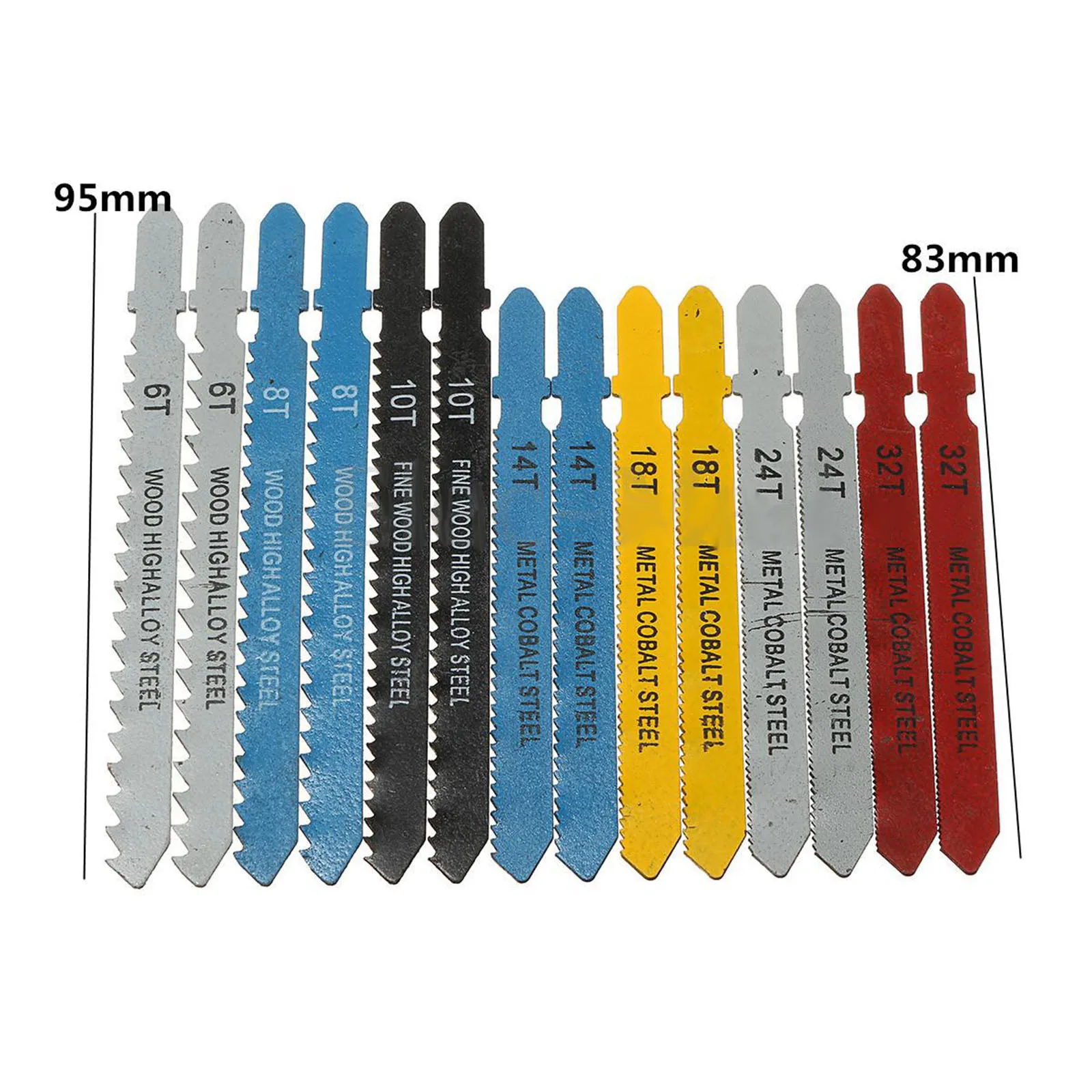 

14pcs/set Metal Steel T-shank Jigsaw Blade Set Assorted Jigsaw Blade Set Fitting For Plastic Wood Cutting Power Tools