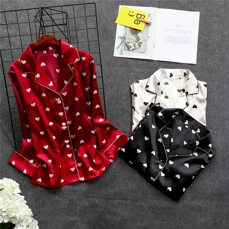 Billig Reizvolle Rote Frauen Hemd Hosen Pyjamas Sets Nachtwäsche Dame Hause Tragen Nachthemd Anzug Robe Bad Kleid Frühling Herbst Sleep M XL