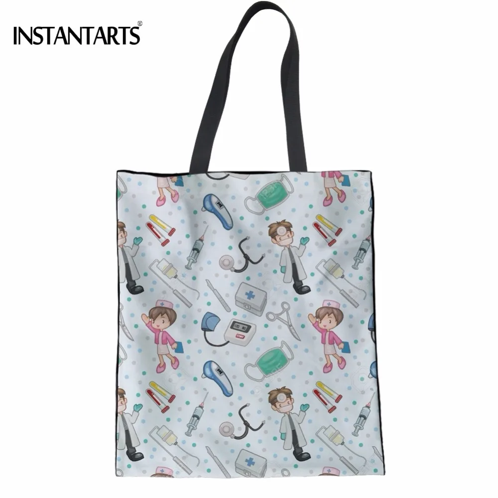 Goede INSTANTARTS Vrouw Linnen Shopping Tassen Leuke Cartoon Verpleegkundige 3D Print Herbruikbare Doek Zakken Toevallige Tiener Meisje Grote Vriendelijke Eco tas