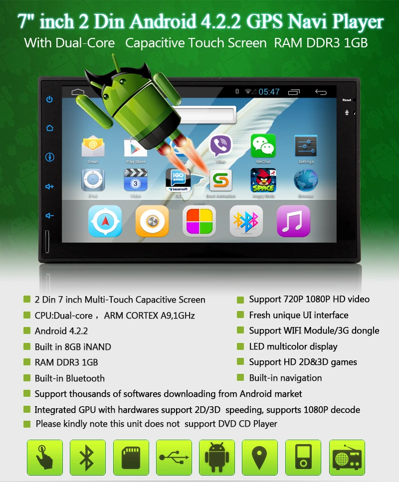 HD 7 Lollipop Android 5.1 Car Radio Double Din Stereo in Dash Touch Screen 1080P Video Quad-Core GPS Sat Nav Support DAB Wifi Bluetooth/RDS/SD/USB/3G/OBD2/Apple Play Mirrorlink (LED Camera included) With ISDB-T DVB-T Digital TV