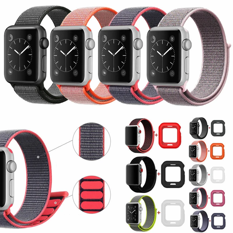 

Sport Band+TPU Case for Apple Watch 38mm 42mm Soft Lightweight Breathable Nylon Sports Loop Replacement Strap for iWatch 3/2/1