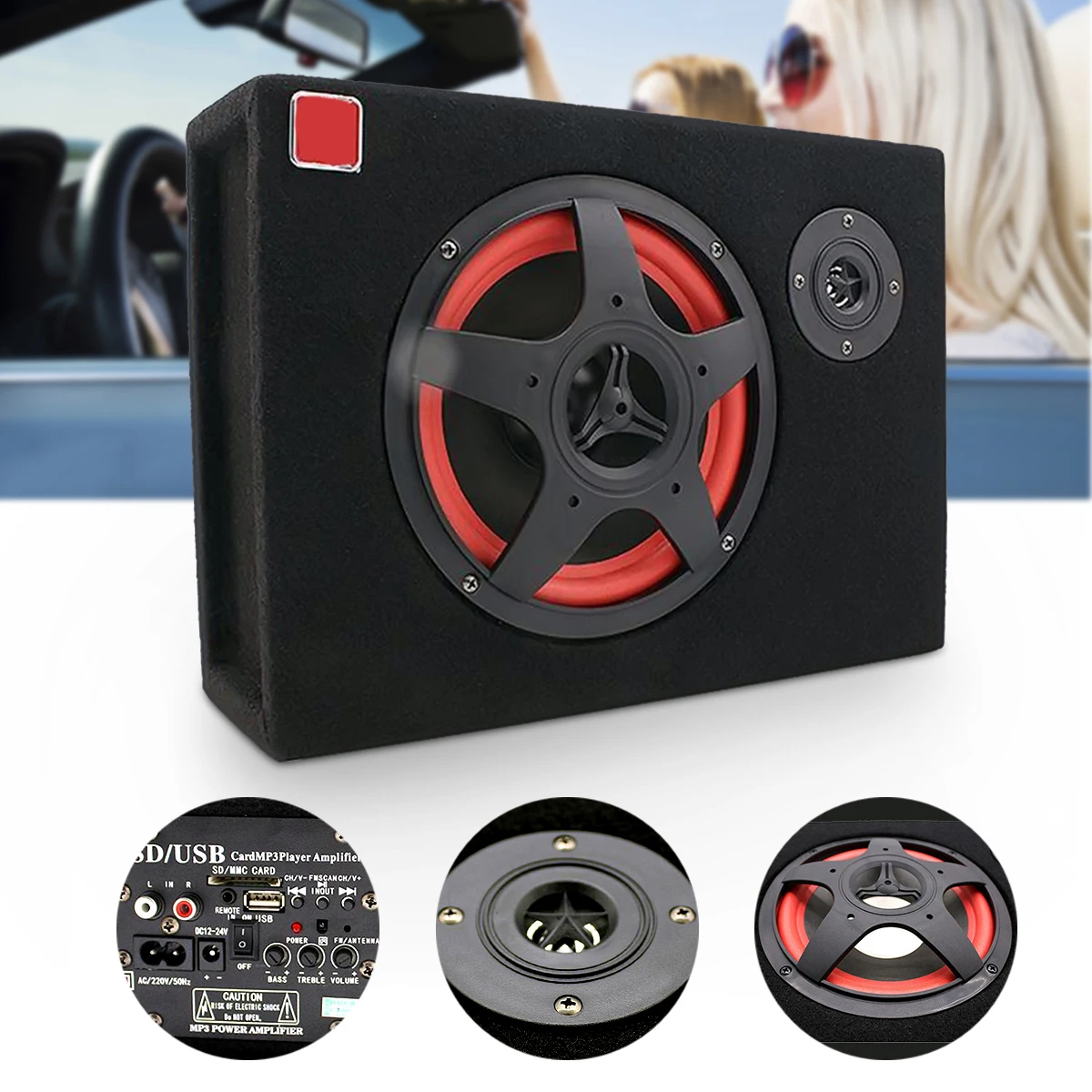 350W Under Seat Active Car Subwoofer Speaker Audio Stereo Bass Powerful 4oHm 6inch Card Car Seat