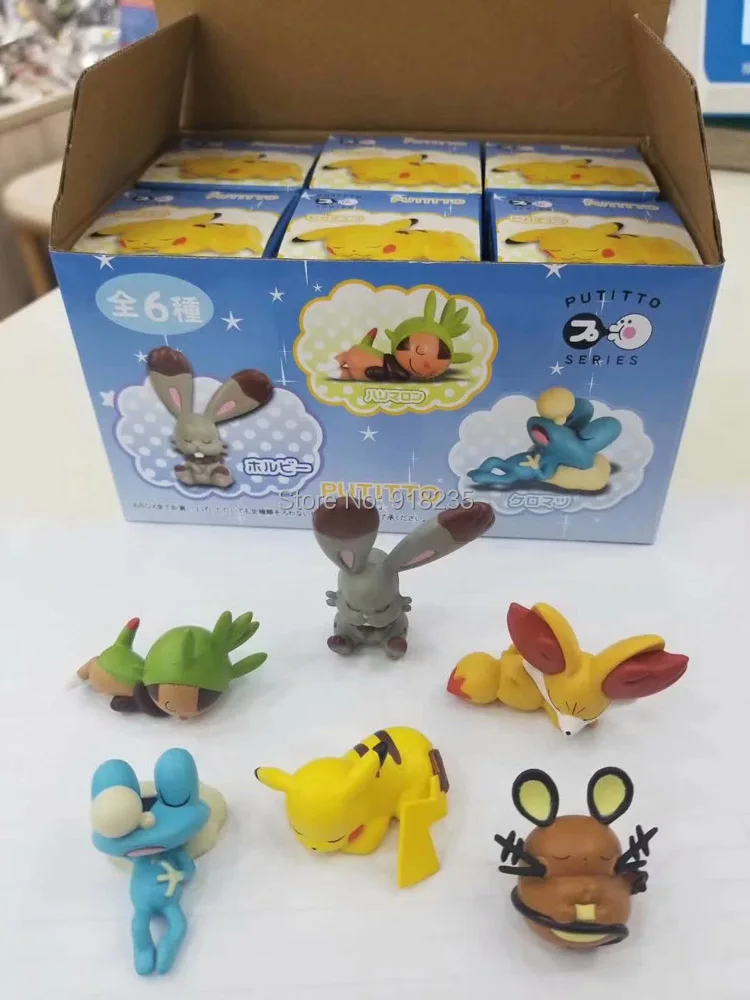 

6PCS Sleeping Pikachu Chespin Fennekin Froakie Dedenne 4-5CM PVC Action Figures Toy Retail