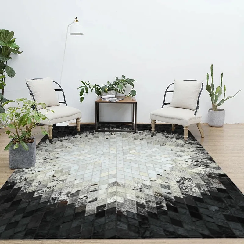 

Modern Fur Carpets Black & Beige/Creamy White Real Leather Cowhide Patchwork Area Rug , customizable size / color