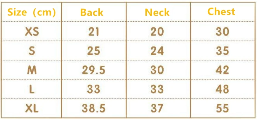 dog cloths size chart
