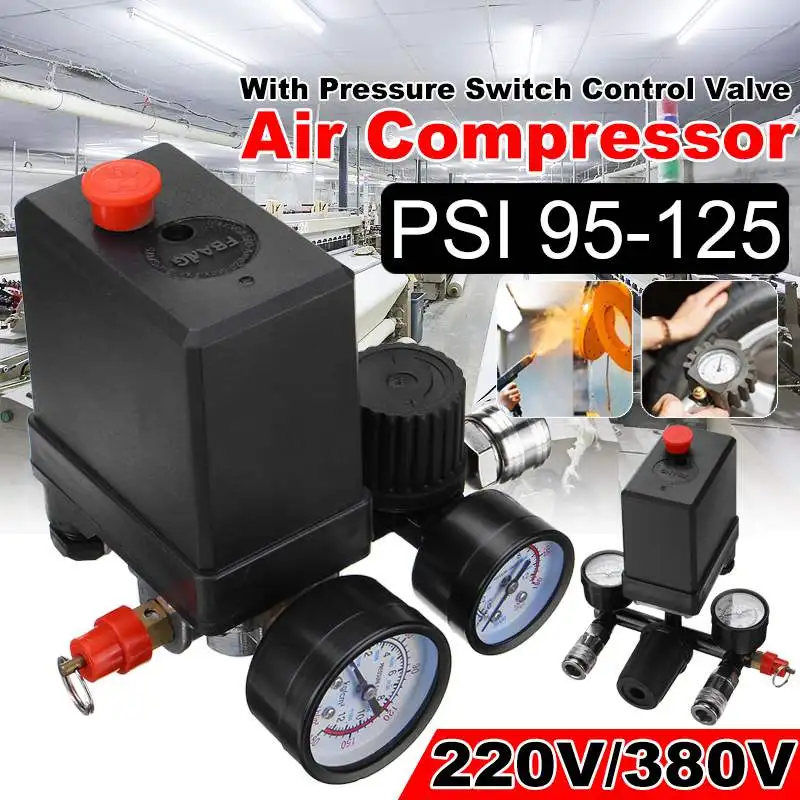 240 В/380 В регулятор переменного тока Сверхмощный воздушный компрессор насос переключатель контроля давления воздушный насос регулирующий клапан 7,25-125 PSI с манометром