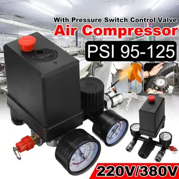 

New 240V/380V AC Regulator Heavy Duty Air Compressor Pump Pressure Control Switch Air Pump Control Valve 7.25-125 PSI with Gauge