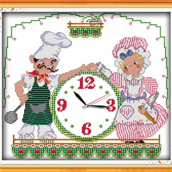 Joy Sunday-시계 스타일 요리사 크로스 스티치 주방 패턴 키트 어린이용, 스탬프 패브릭 14CT 및 11CT