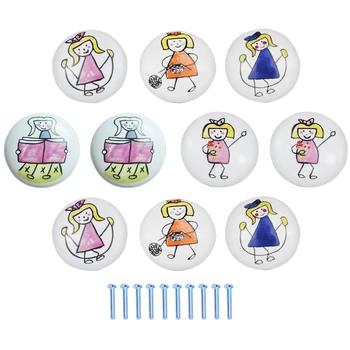 

10Pcs Cartoon Round Single Hole Handle Ceramic Cabinet Round Door Knob Drawer Cupboard Pull Handle For Boy Girls Kids New