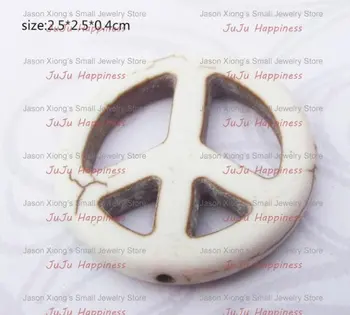 

Fashion White Howlite stone Peace Sign DIY Loose Hole Beads 25MM 16 pieces tb1138