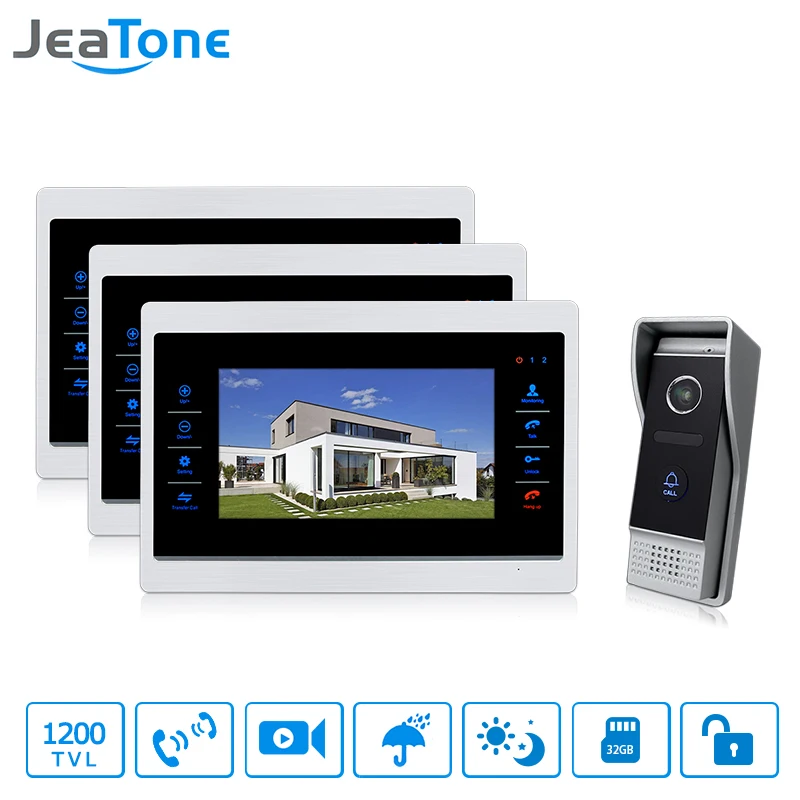 JeaTone 7'' TFT Wired Video Door Phone System Intercom Video Doorbell Indoor Monitor 1200TVL Waterproof Outdoor IR Camera