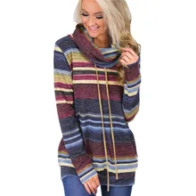 Turtleneck Sweater Women Autumn Winter Long Sleeve Sweater 2018 Striped Multicolor Casual Pullover Lace Up Knitted Sweater Tunic