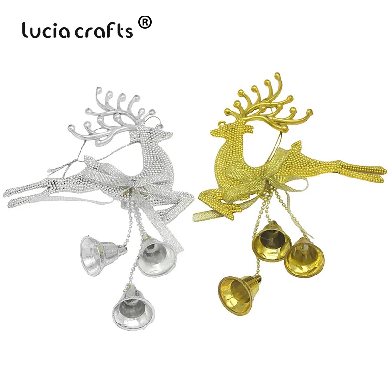 

Lucia crafts 1pcs/lot Gold/Silvery Deer Elk Bell Pendant For Christmas Tree Ornaments Party Festival Home Decorations H0301