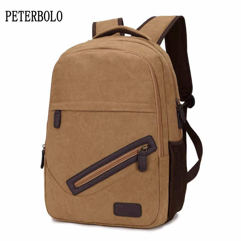 

PETERBOLO Haversack Man Canvas Backpacks 2018 Mens Rucksack Travel Knapsack Fashion Casual Zipper packsack