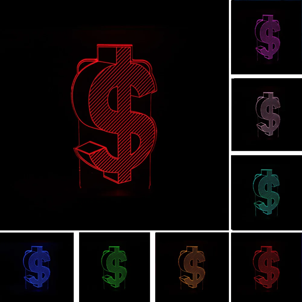 Luzes da Noite novidade 3d sinal de dólar Fonte de Luz : Lâmpadas Led