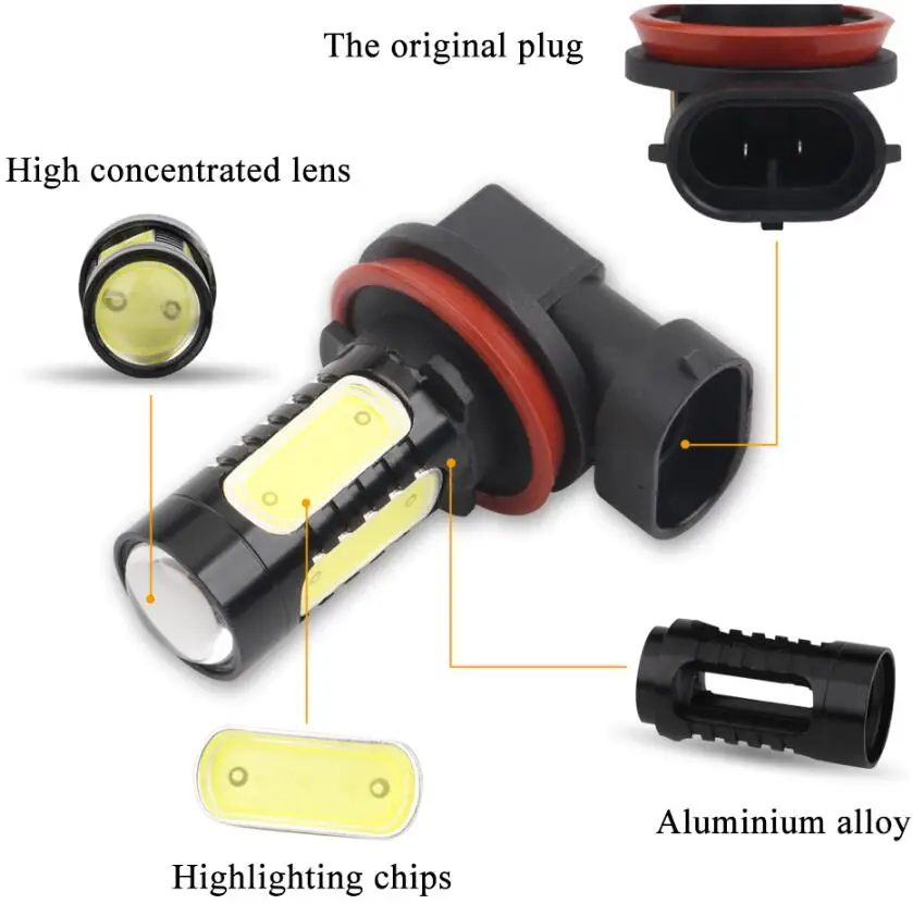 7.5W H11 h8 LED Socket Bright super White Car Fog Light Lamp Auto Car fog Parking Light Bulb with 5 LED high power