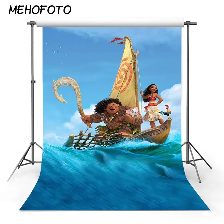 Виниловый фон для фотостудии Colorwonder Princess Moana Maui Baby Pig с петушком сидящим на лодке
