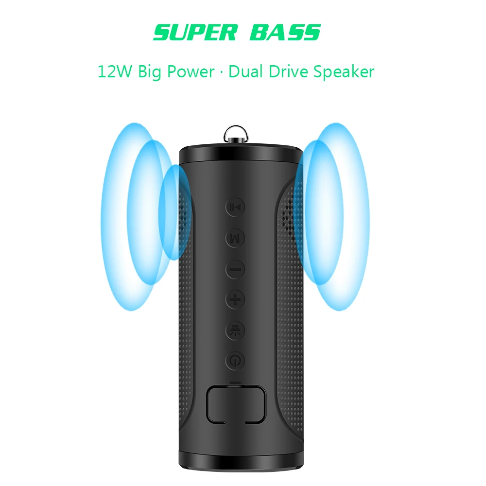 

12W Portable Outdoor Bicycle Bluetooth Speaker 5000mAH Power Bank FM Radio Wireless Shock Bass Speaker Mic 300m LED Lamp
