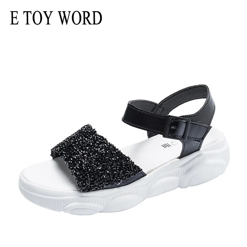 

E TOY WORD Women Shoes New 2019 Summer Casual Platform Sandals Ladies Sequins Bling Sandals Flat Wild women's sandals
