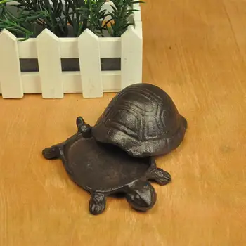 

Turtle Cast Iron Stone Garden Decoration Key Holder Container Tabletop Animal Miniature Home Decor