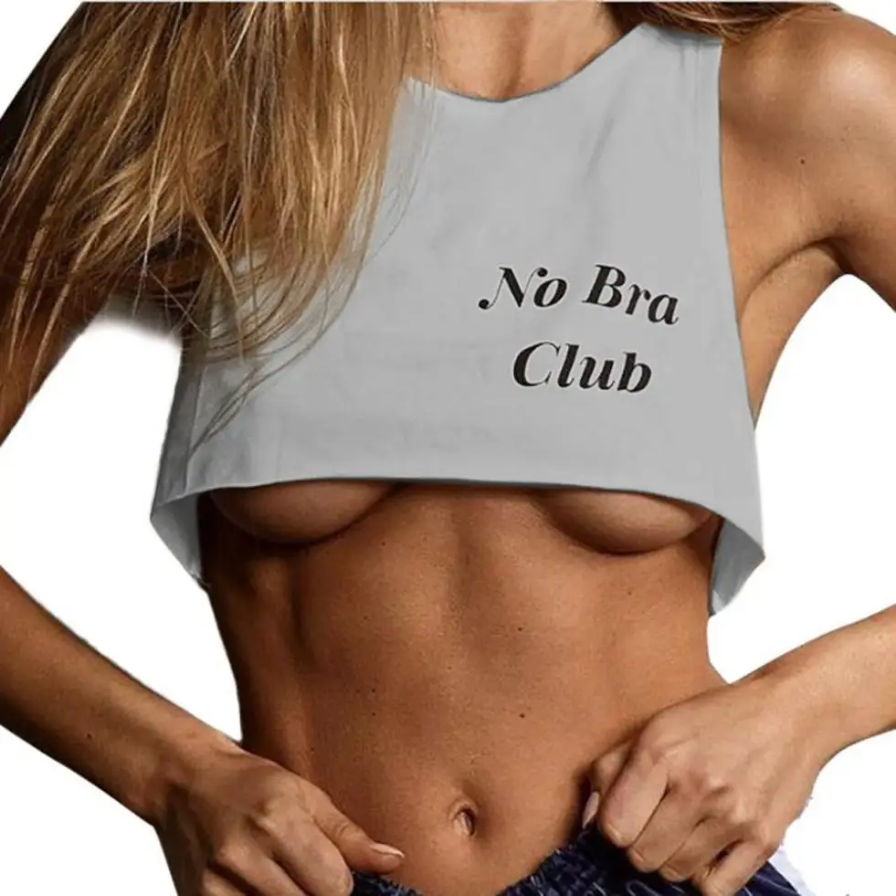 

Womens Sexy Crop Tops Solid Color No Bra Club Letter Print Vest Short Tank Tops Shirt Bra Personality Cropped Sleeveless #20#PY