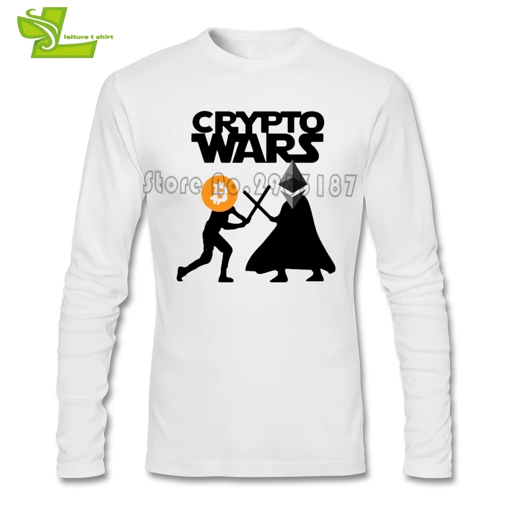 Bitcoin Ethereum Cryptocurrency Crypto Wars T Shirt Man Long Sleeve O Neck Tees Male New Coming Tshirt Custom Made Dad Tee Shirt