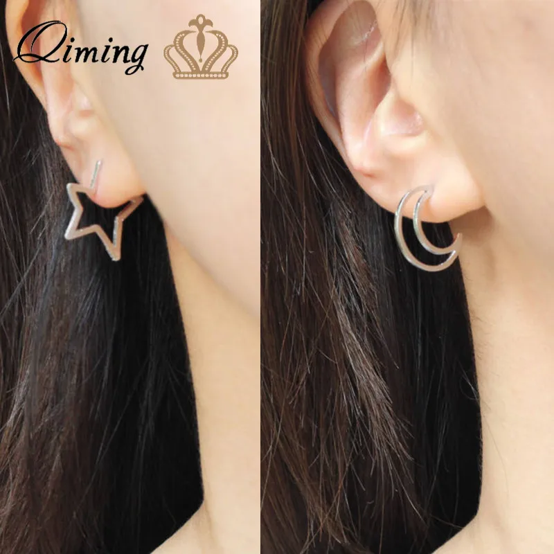 Минималистичные полые серьги в форме звезды и Луны Женские Ювелирные изделия из