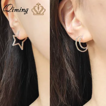 

Minimalist Hollow Star Moon Earrings Women Stainless Steel Jewelry Gold fashion Big Crescent Boho Statement Earrings Party Gift