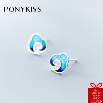 

PONYKISS Vintage S925 Sterling Silve Original Gradient Blue Cloud Ethnic Stud Earrings Women Party Fine Jewelry Accessory Gift