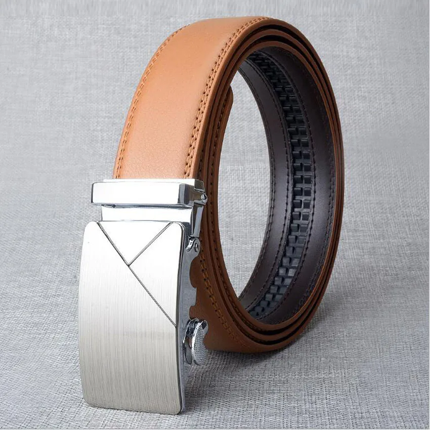 Genuine Leather Men Red Belts Business Belt Automatic Buckle Male Belt