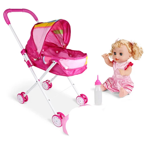 Детские развивающие ролевые игры складные детские коляски игрушки с куклами ходунки коляска кукла тележка комплект мебели для игрушек - Цвет: Розовый