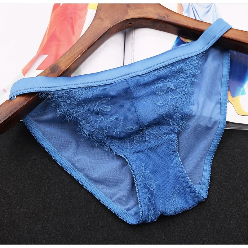 New Luxury Blue Bra Set Women Sexy Eyelash Lace Hollow Out Strappy Satin Glossy Lingerie Sets Ladies Elegent Underwear Thin ABC