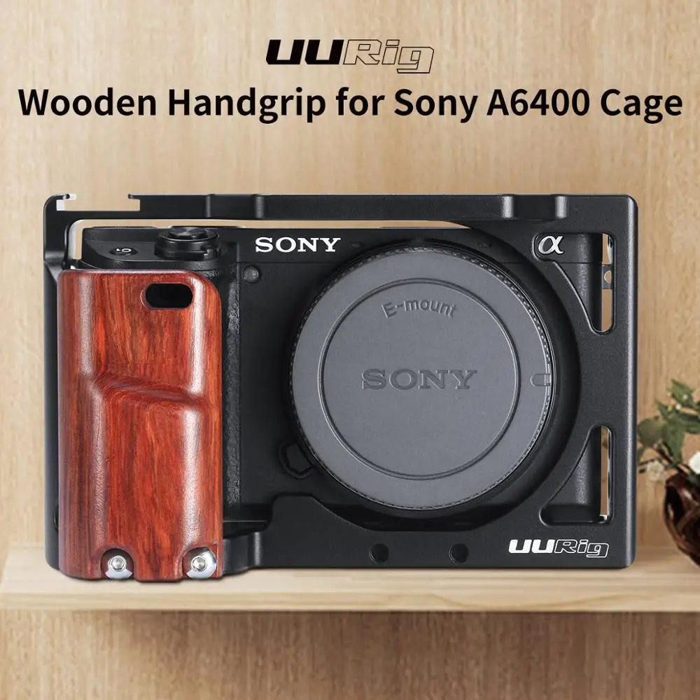 

UURIG R009 Aluminum Metal Cage with Wooden Handgrip for Sony A6400 Videomaking Vlogging Photography Accessories