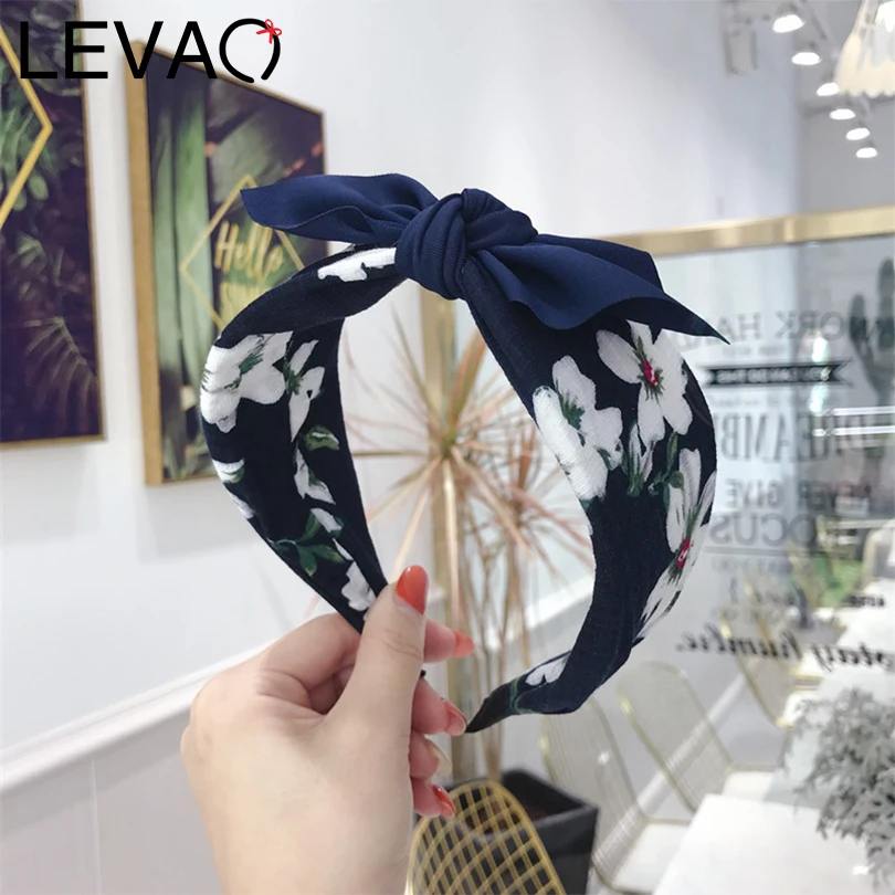 

LEVAO Flower Print Knotted Bunny Ears Headbands Bezel Cute Turban Girls Bow Hairband Hair Accessories Women Hair Hoop Fashion