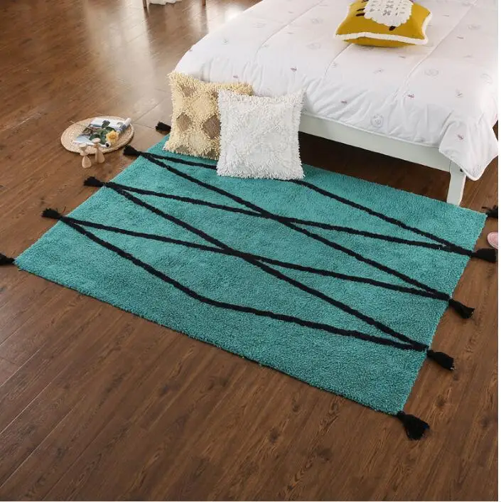 cheap Tassel handmade American Living Room Sofa Carpet 100% Cotton Rug Tea Table Simple Style Mattress Front Bed Wool Carpet.