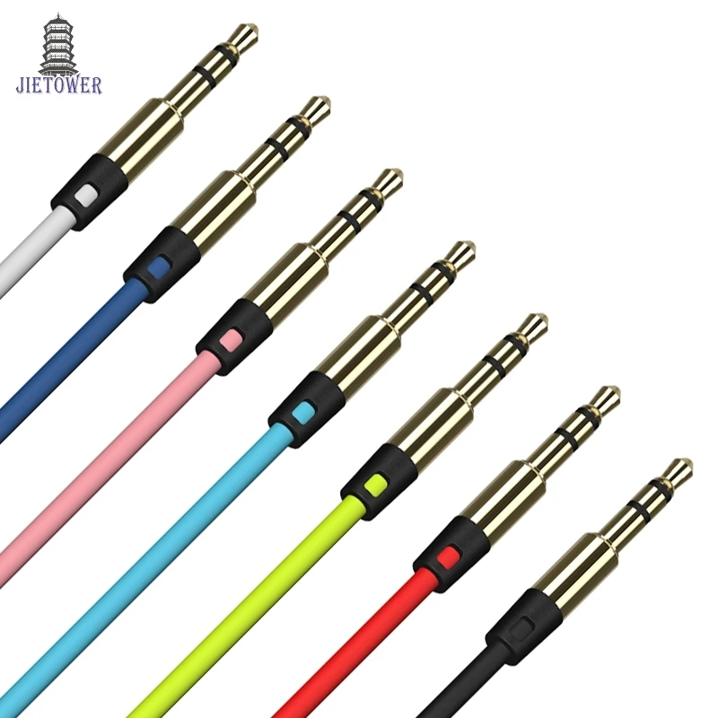 300pcs lot aux cable jack 3 5mm colorful m to m metal audio cable for iPhone car MP3 4 headphone speaker aux cord cheap good qty