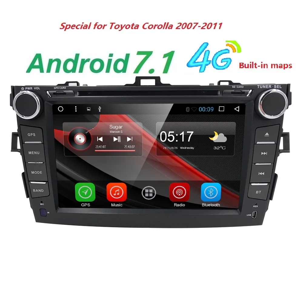 

8Inch Android7.1 Car Multimedia Player For 2007-2011 Toyota Corolla Capacitive Touch Quad Core HD 1024*600 Car DVD Player OBD BT