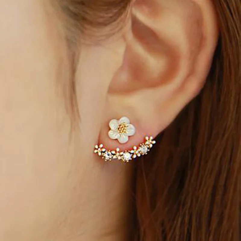 Милые модные Серьги каффы украшенные цветами спереди и сзади Ear Jacket Earrings для Для