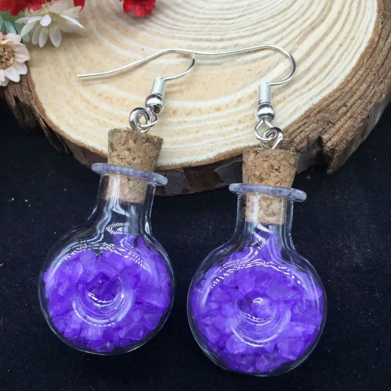 

1Pair High Quality flat ball Shape Glass Cork Bottle Drop Long Earrings Fine Jewelry Charm Cute Earrings For Women diy gifts