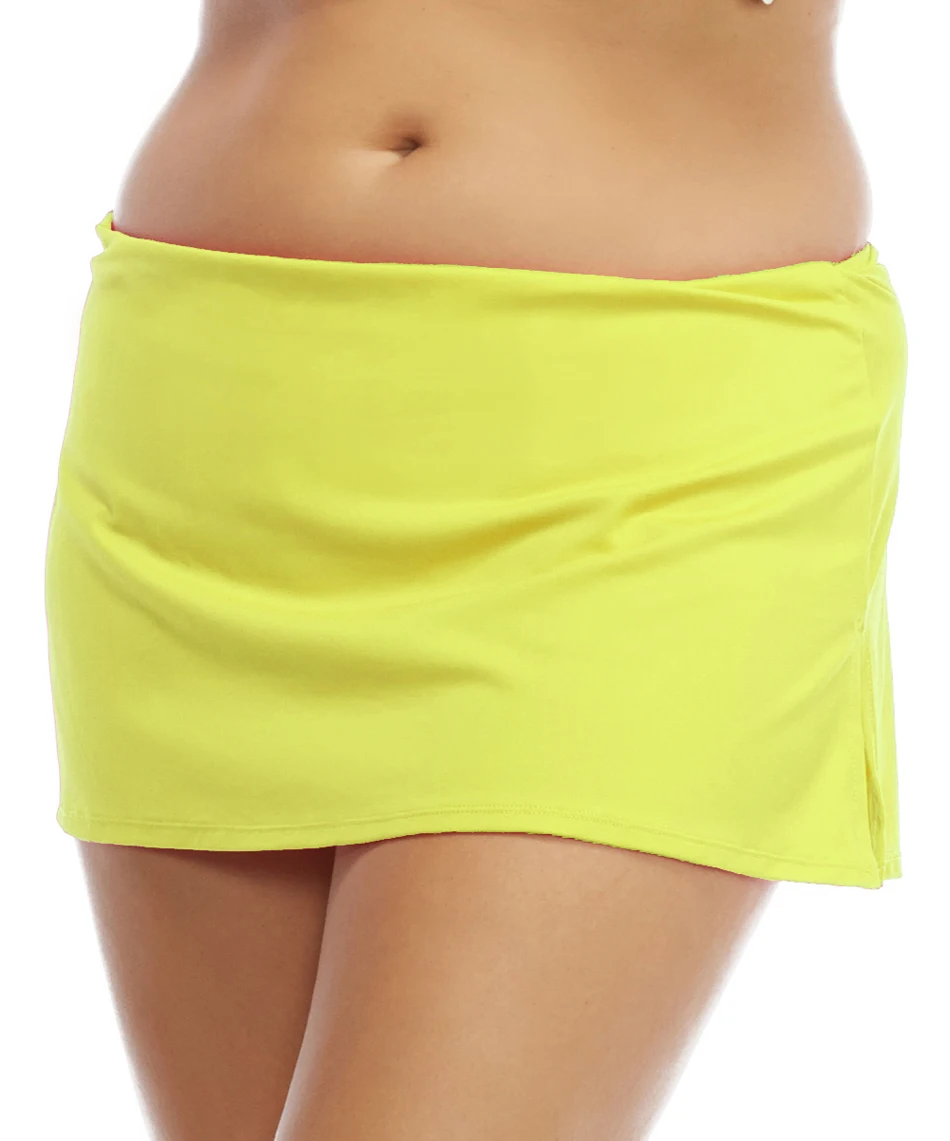 Bonverano(TM) Women's Skirted Solid Swimwear Yellow Bikini Bottom Low