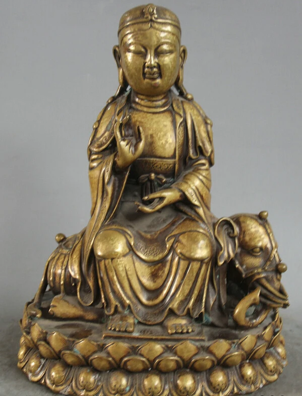 

Collectible bronze S1881 14" Tibet Buddhism Copper ride elephant Wenshu Manjushri Boddhisattva Statue (B0413)