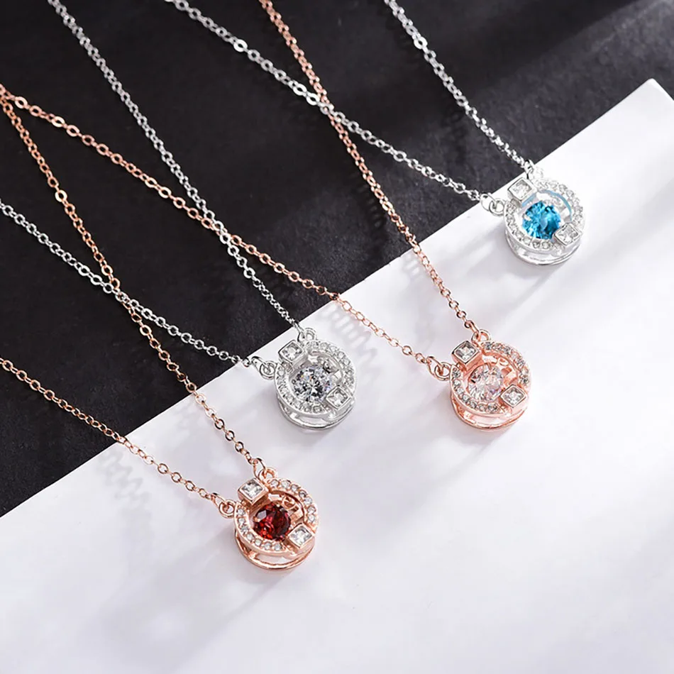 2Virgooer Necklace Women Top Quality Trendy Round 925 Sterling Silver Jewelry Pendant AAA CZ Necklace With 45Cm Chain Colgantes Mujer Moda