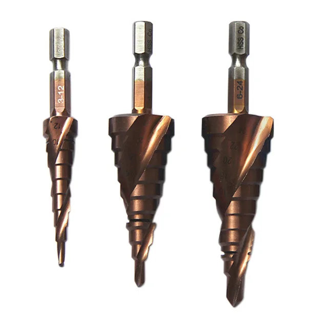 

1/4 Hex Shank HSS Cobalt Spiral Grooved Step Drill Bit 3-12mm 4-22mm 6-24mm Wood Metal Cone Hole Saw Cutter Tackle Tool