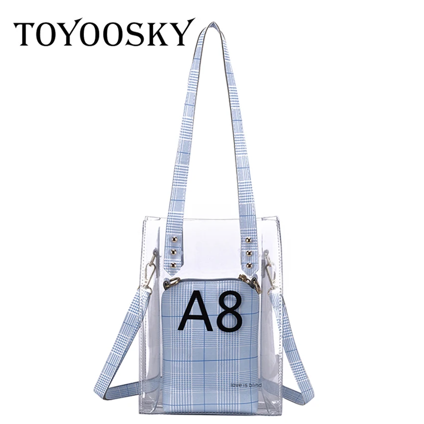 

TOYOOSKY Fashion Handbags High Quality Plaid Transparent Women's Messenger Bag Luxury Women Beach Bag Casual Shopping Tote Bag