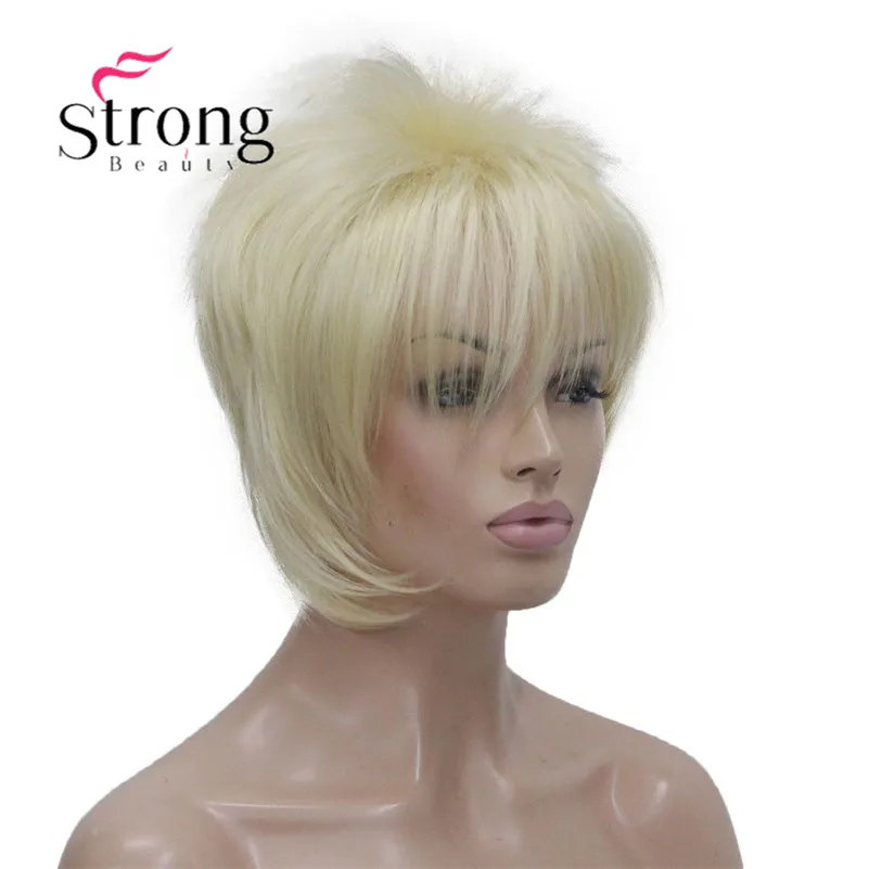 RG-9754 #613 Asymmetric side bangs blonde short straight synthetic women's wig (2)